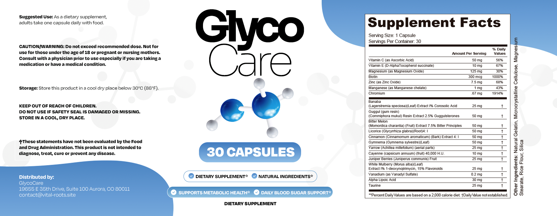 GlycoCare supplement facts label